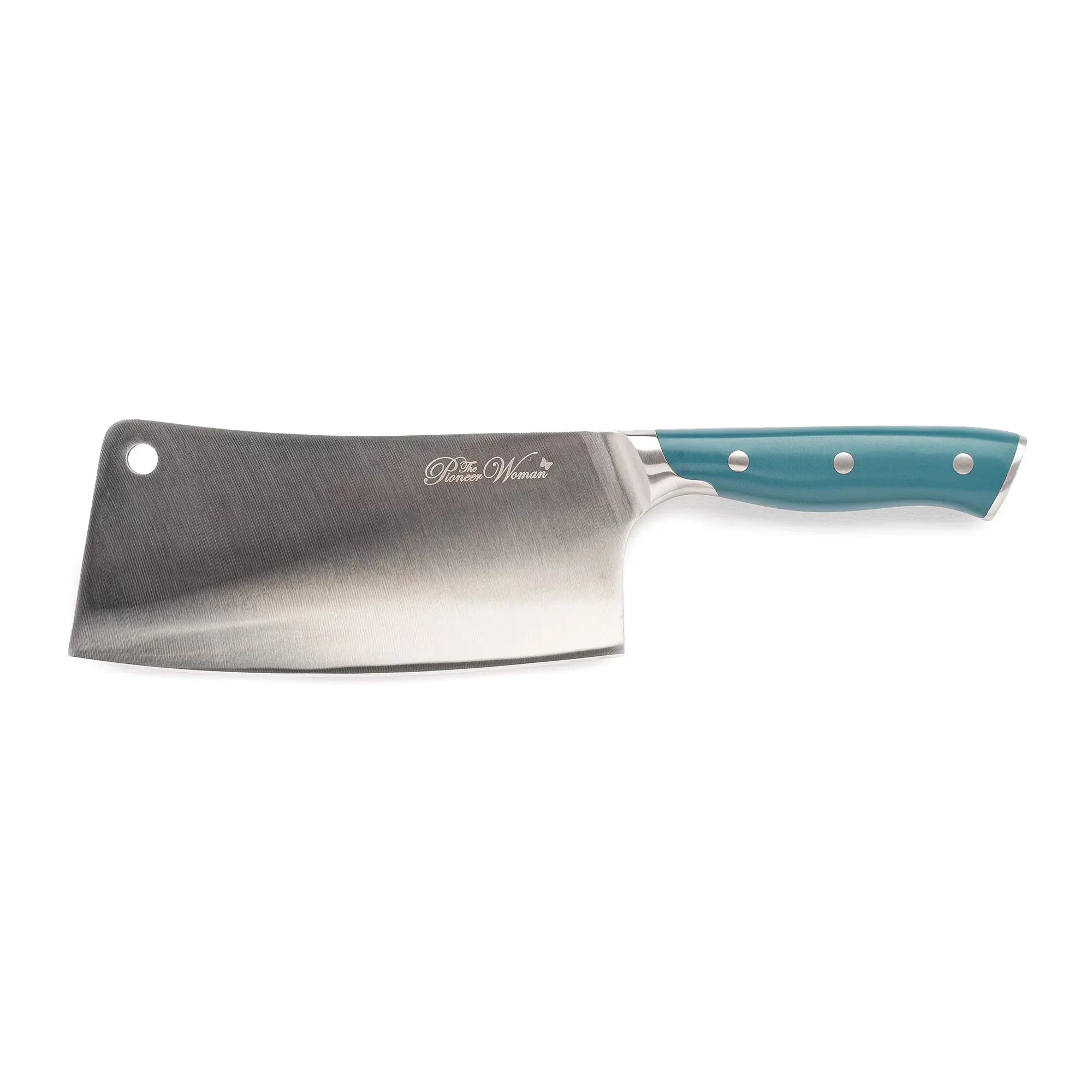 Wholesale Price with free shipping across the USA for The Pioneer Woman Pioneer Signature Stainless Steel Cleaver Knife, 7 inch, Teal - Manji Distributors