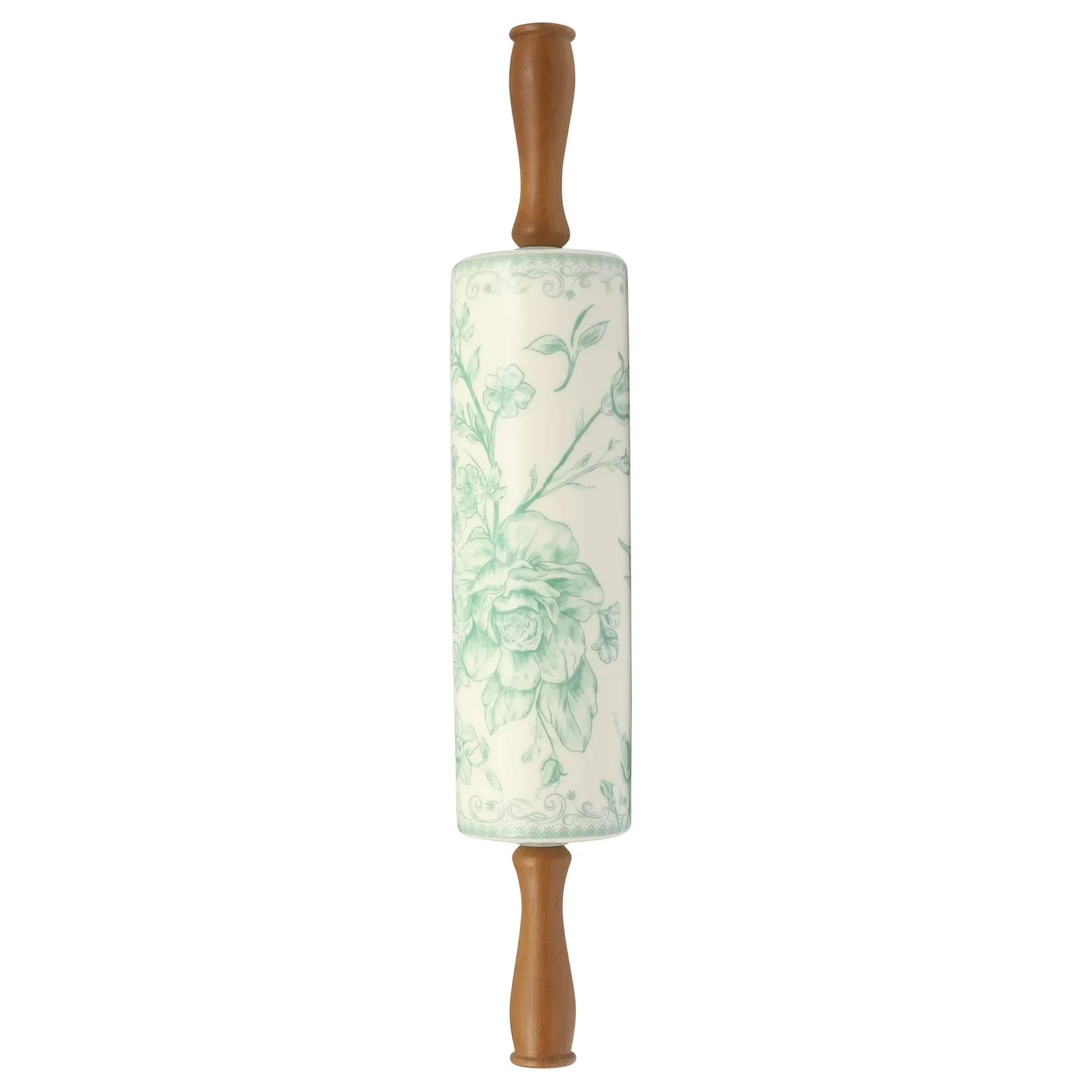 Wholesale Price with free shipping across the USA for The Pioneer Woman Agatha Ceramic Rolling Pin with Olivewood Handles, Green - Manji Distributors
