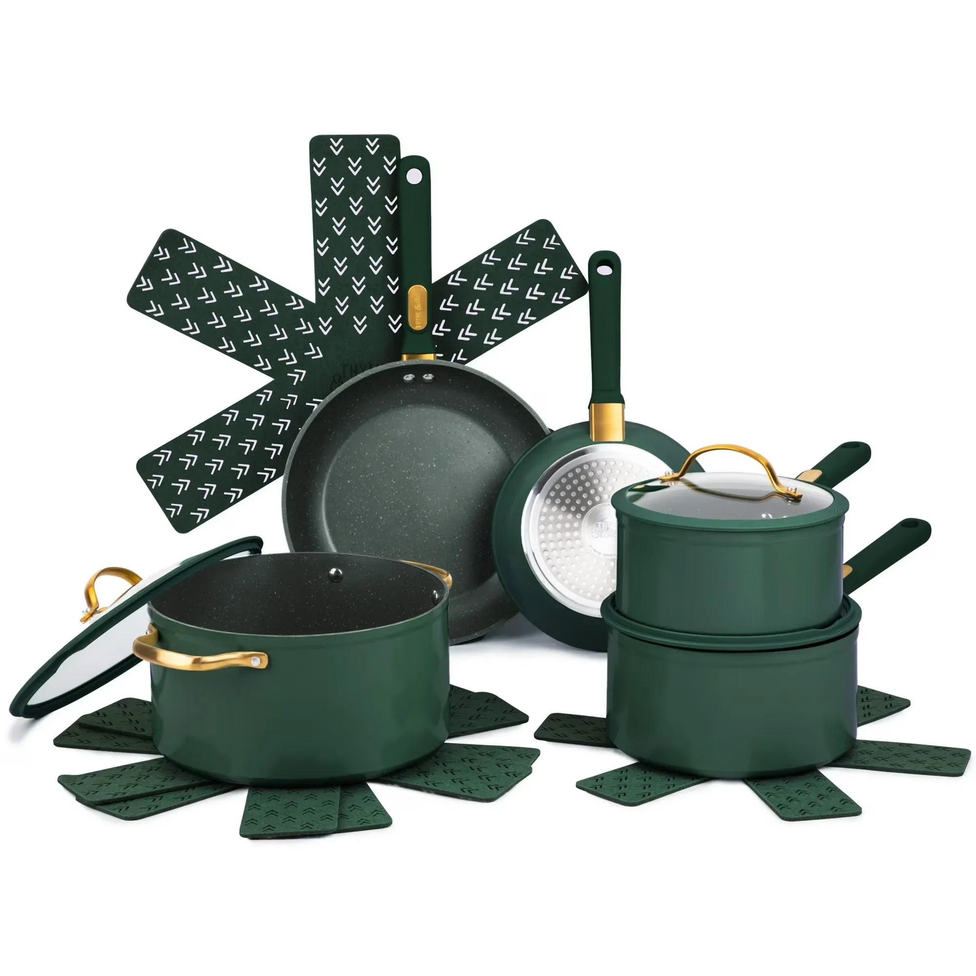Wholesale Price with free shipping across the USA for Thyme & Table 12-Piece Non-Stick Granite Collection Cookware Set, Pots and Pans Set - Hunter Green - Manji Distributors