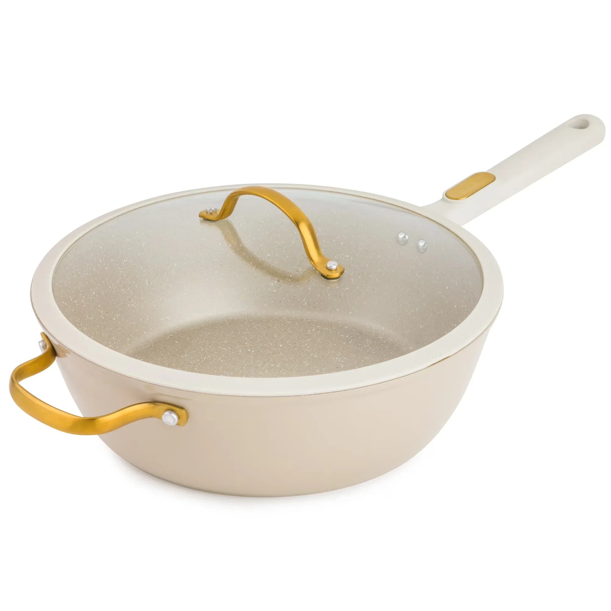 Wholesale Price with free shipping across the USA for Thyme & Table 5-Quart Non-Stick Aluminum Sauté Pan - Taupe & Gold, Granite Collection - Manji Distributors