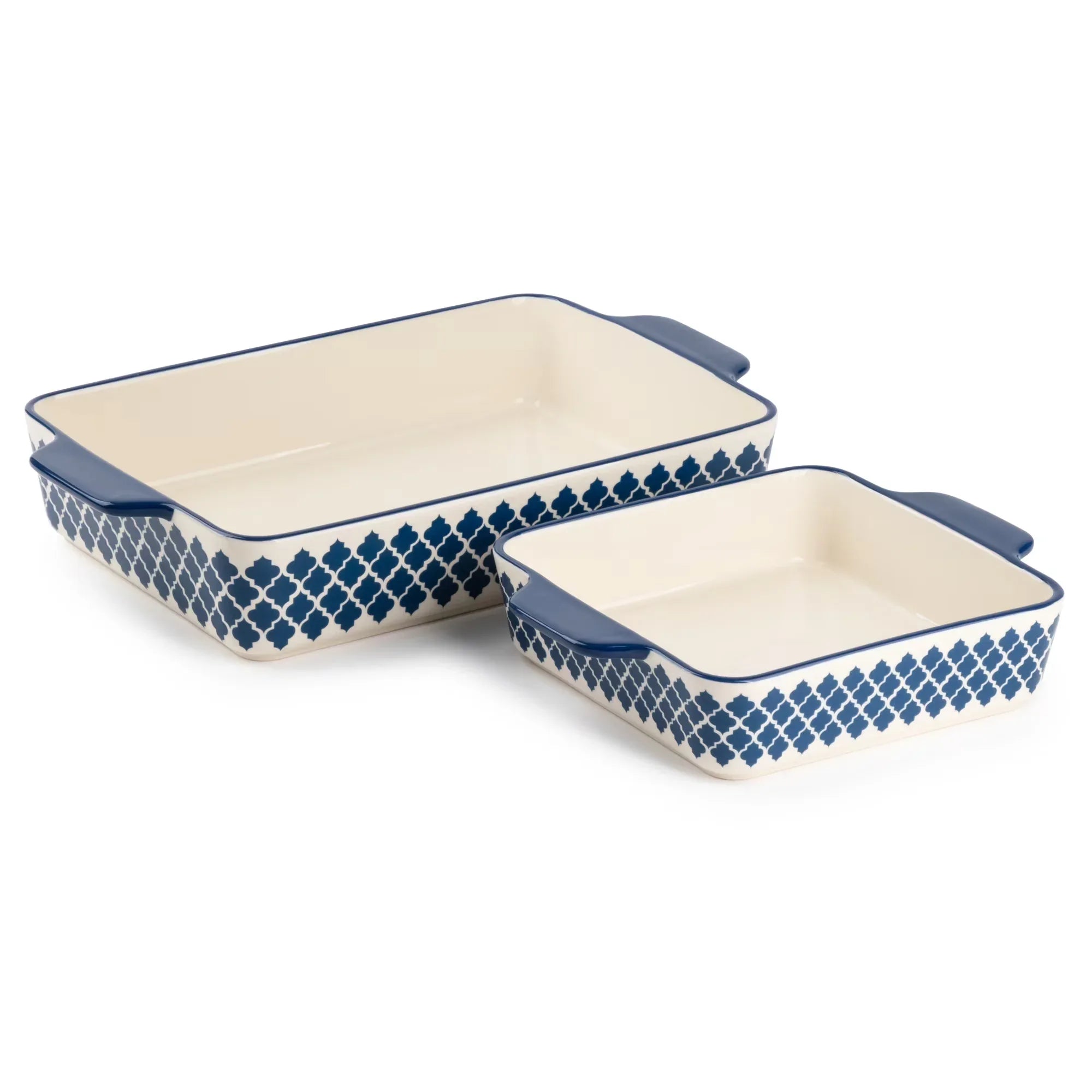 Wholesale Price with free shipping across the USA for Thyme & Table Stoneware Square & Rectangular Baker, Blue Pattern, 2-Piece Set - Manji Distributors
