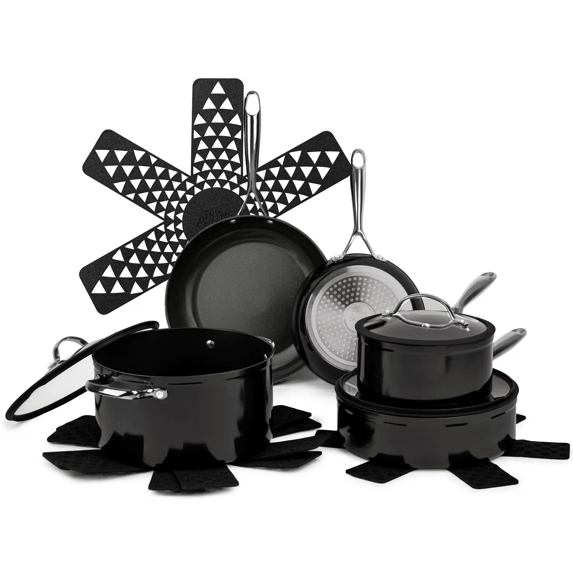 Wholesale Price with free shipping across the USA for Thyme and Table 12 Piece Nonstick Aluminum Cookware Set, Pots and Pans Set - Gunmetal - Manji Distributors