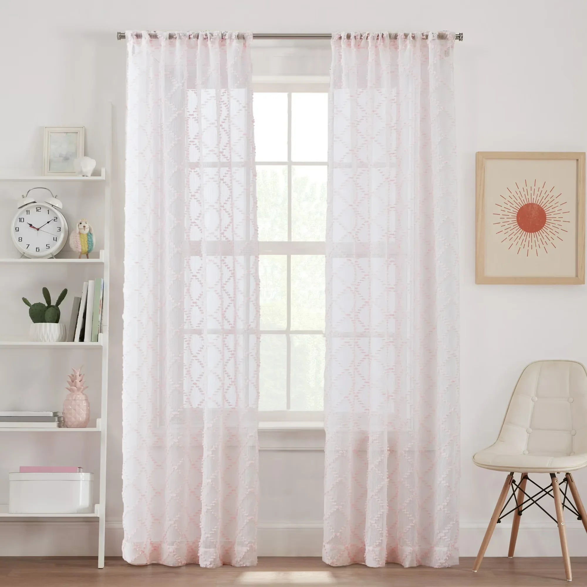 Wholesale Price with free shipping across the USA for Your Zone Diamond Clip Sheer Single Curtain Panel, Pink Starlight, 38