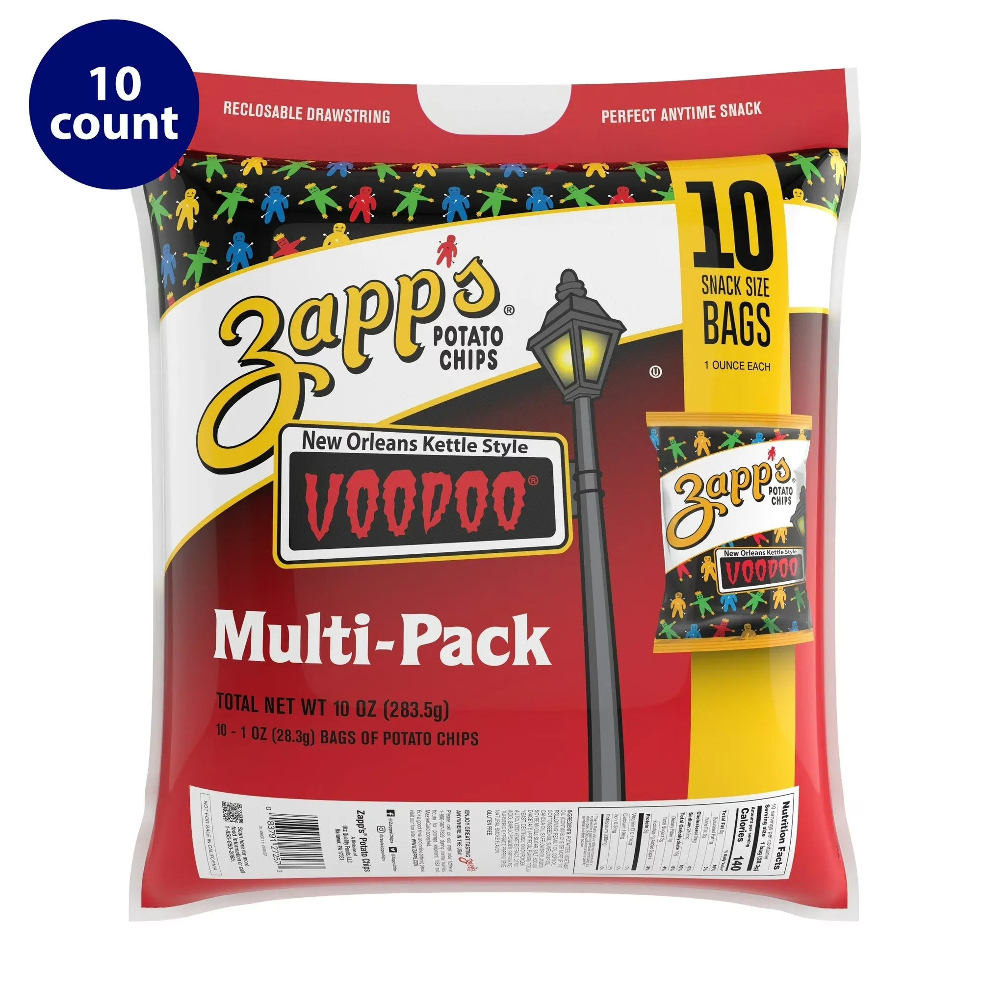 Wholesale Price with free shipping across the USA for Zapp's Voodoo New Orleans Kettle Style Potato Chips, Multipack, Gluten-Free, Potato Chips, 1 oz, 10 Count - Manji Distributors