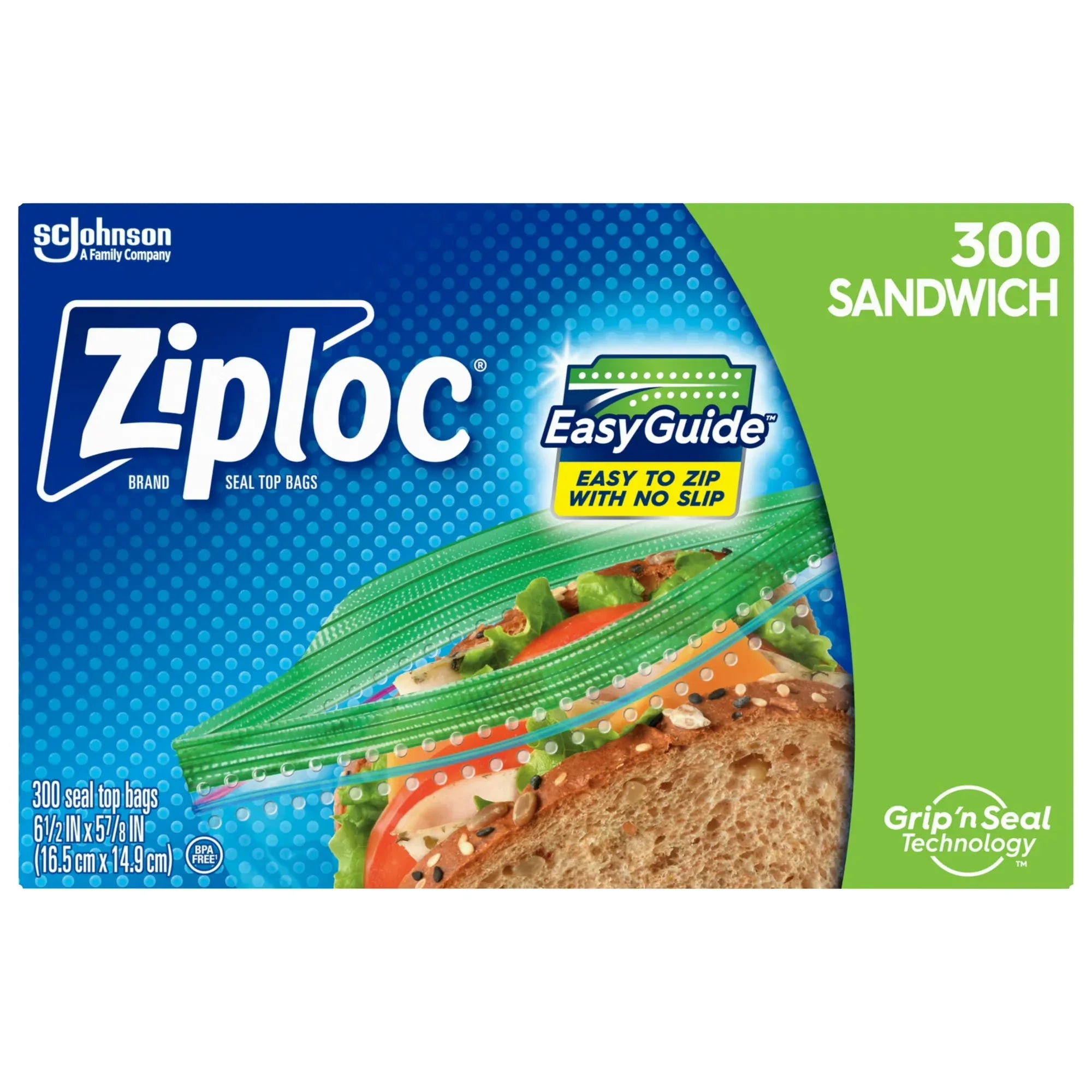 Wholesale Price with free shipping across the USA for Ziploc® Brand Sandwich Bags with EasyGuide™ Texture, Grip 'n Seal Technology™, 300 Count - Manji Distributors