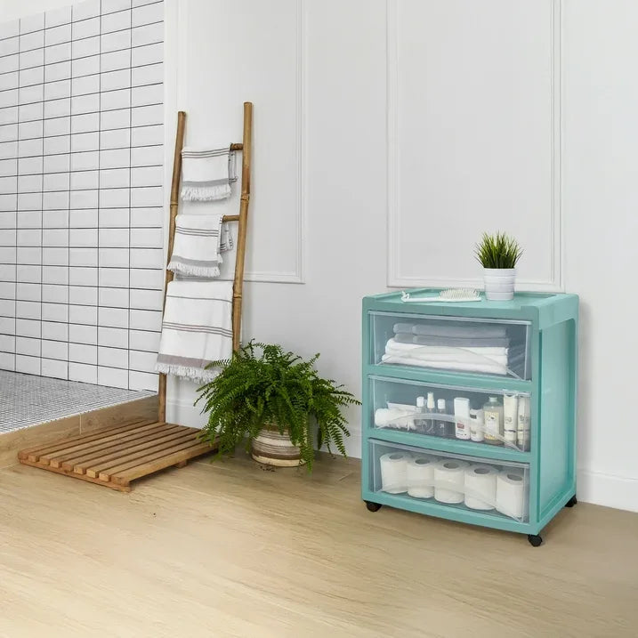 Wholesale Price with free shipping across the USA for Mainstays 3-Drawer Wide Plastic Storage Cart, Mint, with Casters - Manji Distributors