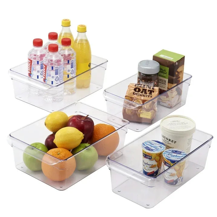 Wholesale Price with free shipping across the USA for Mainstays Clear Plastic Fridge Organization Bin 4-Pack Set, Various Sizes - Manji Distributors