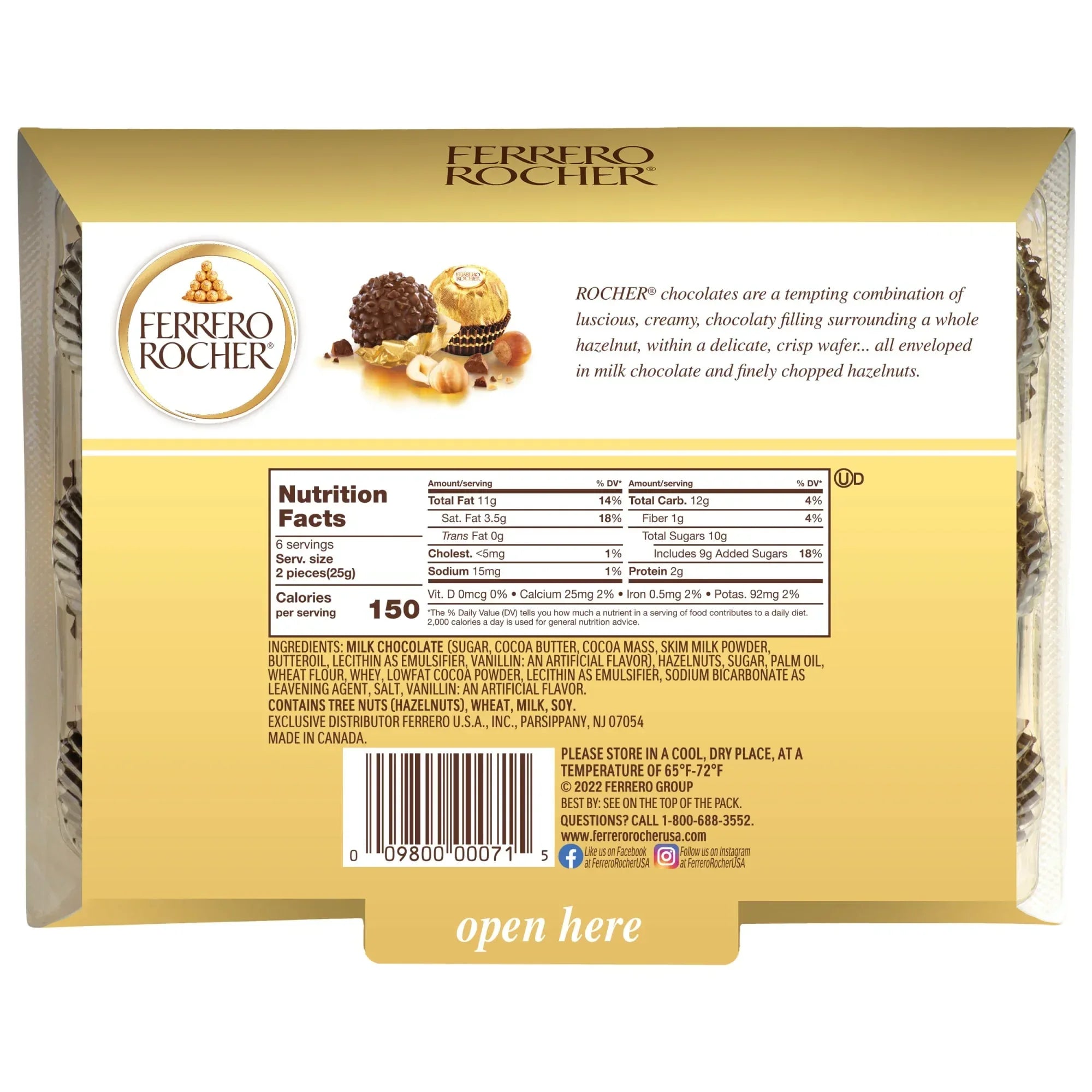 Wholesale Price with free shipping across the USA for Ferrero Rocher Fine Hazelnut Milk Chocolate, 12 Count, Pack of 6 Individually Wrapped Chocolate Candy Gift Boxes, 5.3 oz - Manji Distributors