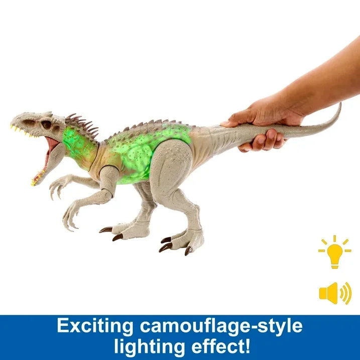 Wholesale Price with free shipping across the USA for Jurassic World Camouflage 'N Battle Indominus Rex Action Figure Toy with Lights, Sound & Motion - Manji Distributors