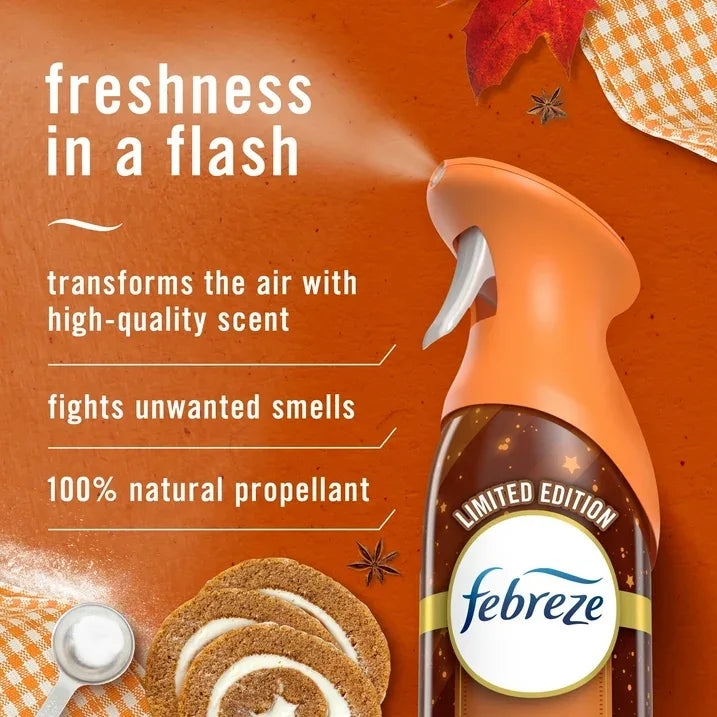 Wholesale Price with free shipping across the USA for Febreze Air Mist, Odor-Fighting Air Freshener, Pumpkin Roll, 8.8 oz. Aerosol, Pack of 2 - Manji Distributors