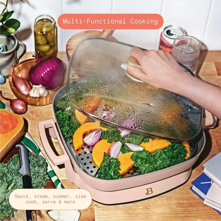 Wholesale Price with free shipping across the USA for Beautiful 5 in 1 Electric Skillet - Expandable up to 7 Qt, Rose by Drew Barrymore - Manji Distributors