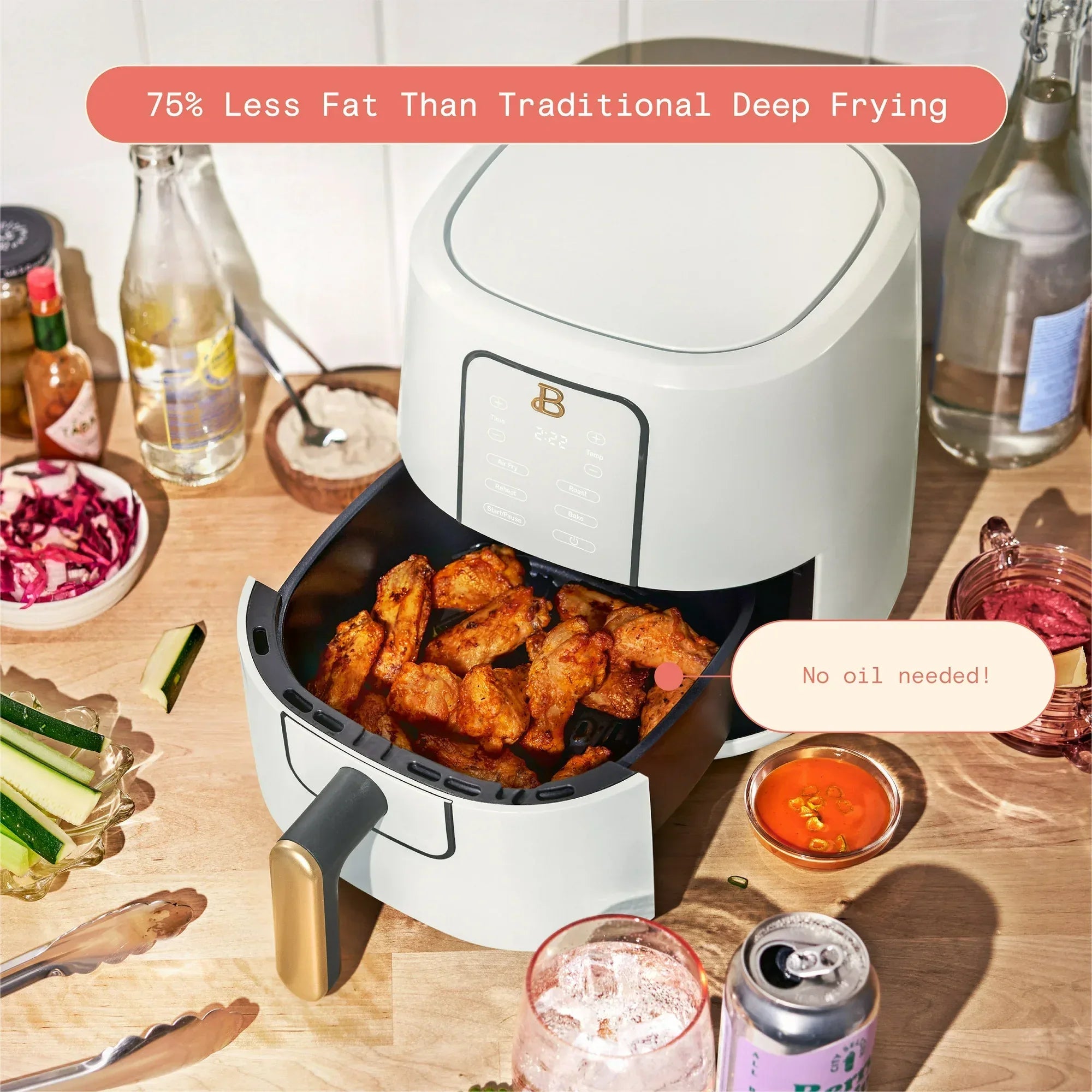 Wholesale Price with free shipping across the USA for Beautiful 3 Qt Air Fryer with TurboCrisp Technology, White Icing by Drew Barrymore - Manji Distributors