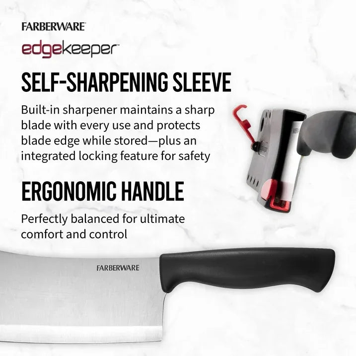 Wholesale Price with free shipping across the USA for Farberware Edgekeeper Classic 6-inch Cleaver Knife with Black Self-Sharpening Sleeve and Handle - Manji Distributors