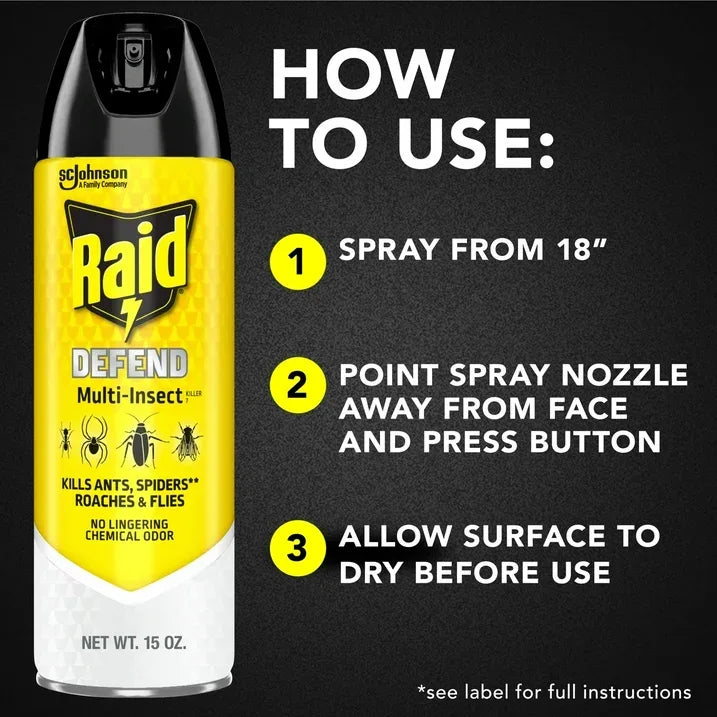 Wholesale Price with free shipping across the USA for Raid Defense System Indoor and Outdoor Ants, Roaches, Spiders and Flies Insect Killer Bug Spray, 15 oz - Manji Distributors