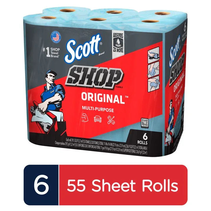 Wholesale Price with free shipping across the USA for (2 pack) Scott Shop Towels, 6 Rolls, 55 Sheets Per Roll - Manji Distributors