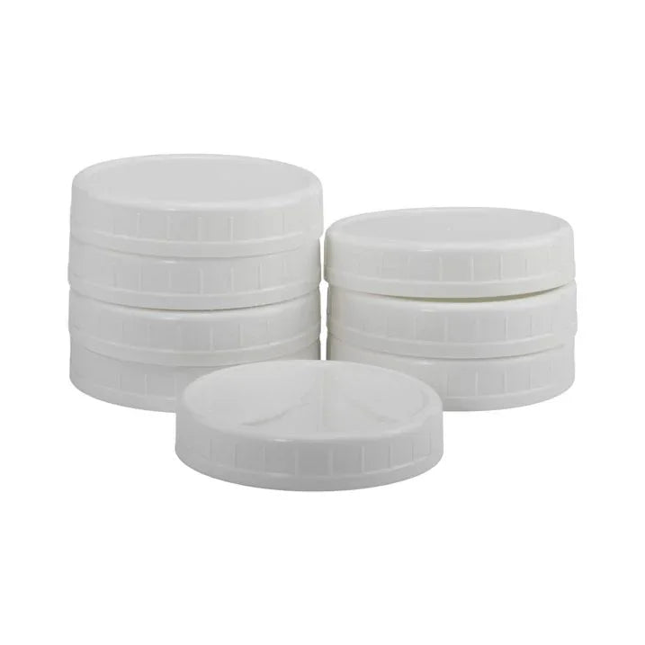 Wholesale Price with free shipping across the USA for (3 pack) Mainstays Pack of 8 BPA-Free Plastic Wide Mouth Canning Mason Jar Lids, White - Manji Distributors