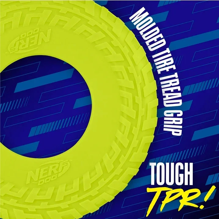 Wholesale Price with free shipping across the USA for Nerf Dog Tire Flyer Dog Fetch Toy, Green, 10 inch - Manji Distributors