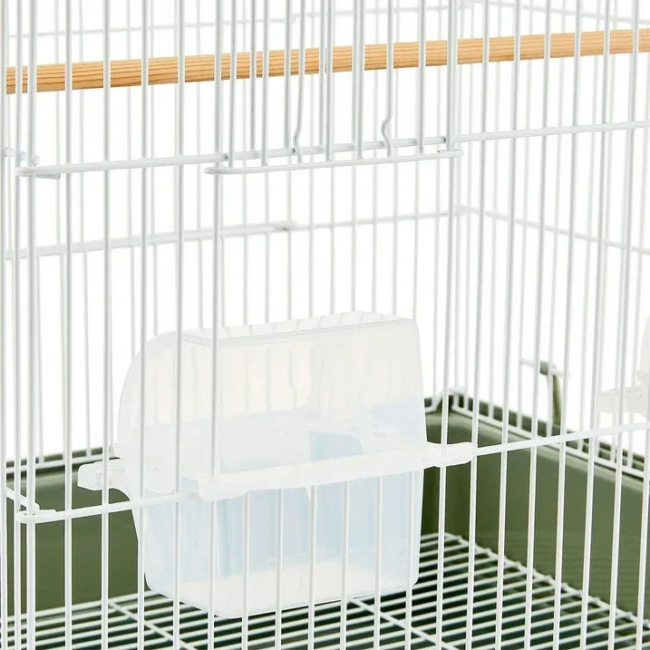 Wholesale Price with free shipping across the USA for Vibrant Life Small Bird Cage with Perch, Plastic Hooded Cup & Tray for Parakeets & Finches, White - Manji Distributors