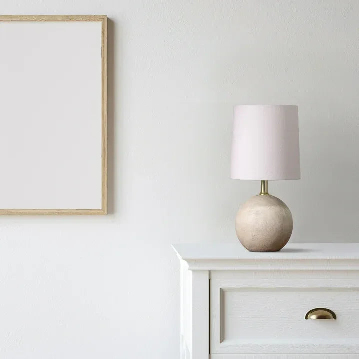 Wholesale Price with free shipping across the USA for Xtreme Lit Mini Table Lamp with Round Base, Resin Bedside Lamp Shade, Natural Gray - Manji Distributors