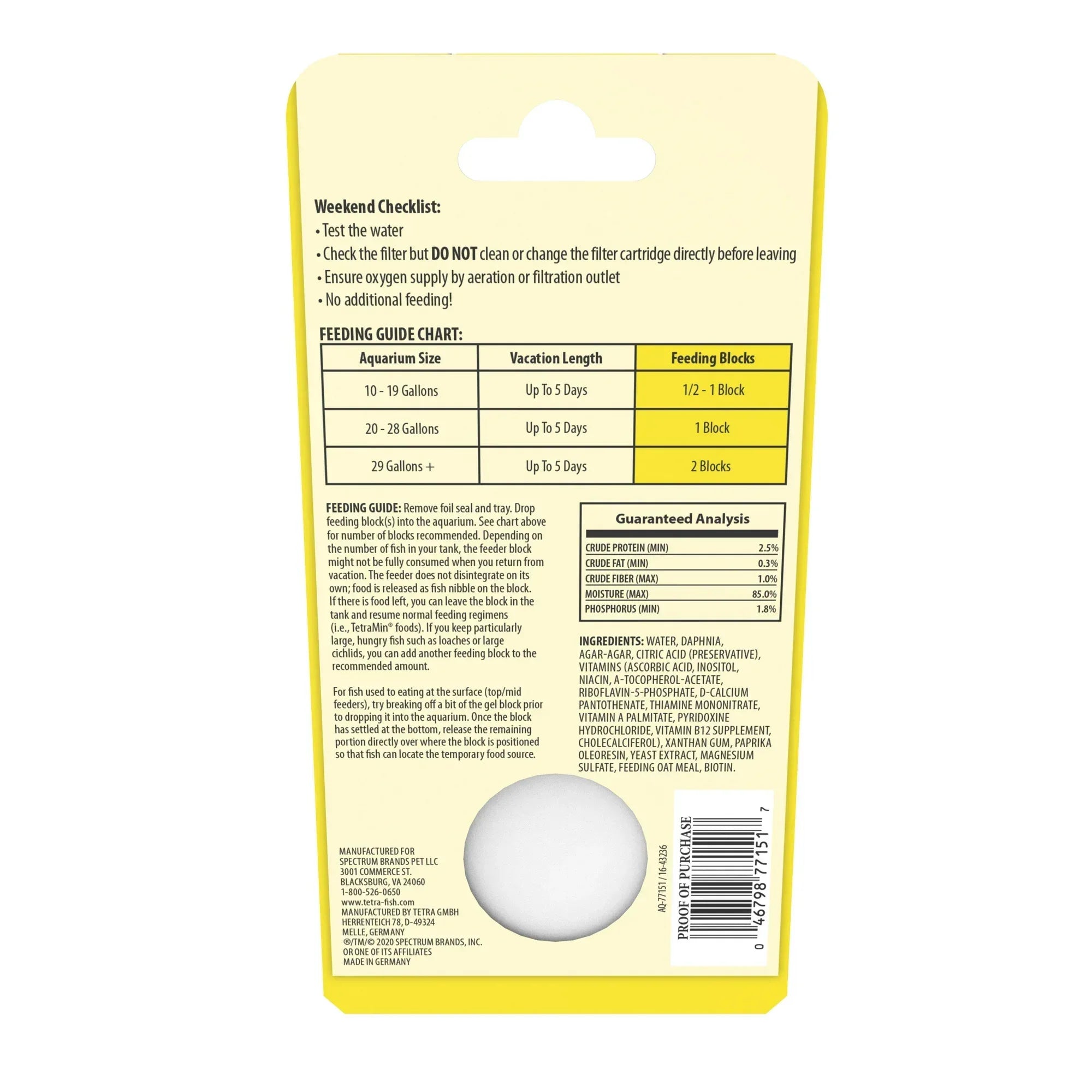 Wholesale Price with free shipping across the USA for (3 pack) Tetra Weekend Tropical Feeding Block, 1 Block Feeds Fish up to 5 Days, 0.85 oz., 2 Blocks - Manji Distributors