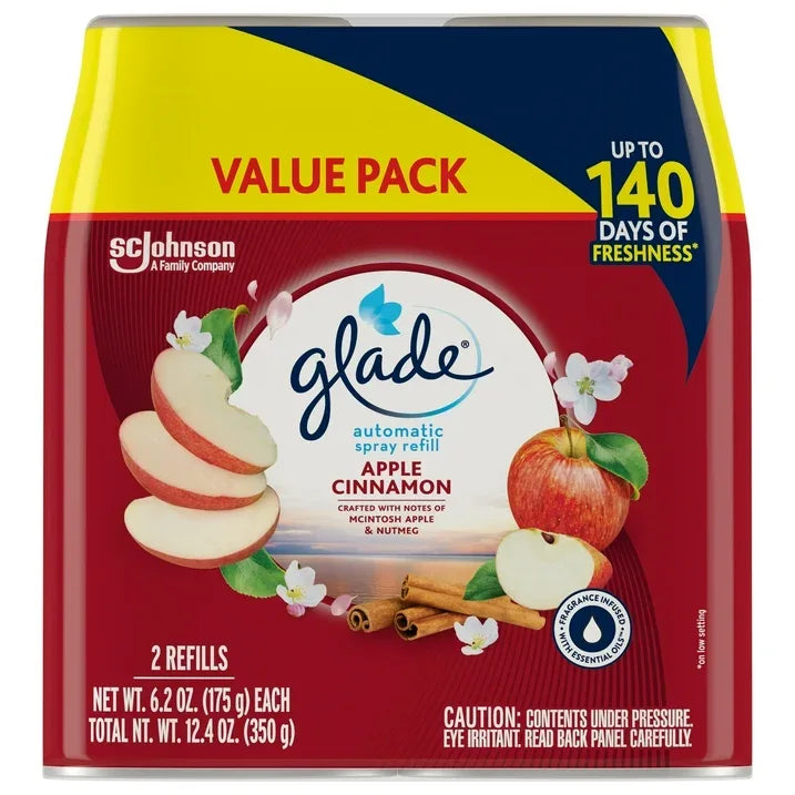 Wholesale Price with free shipping across the USA for Glade Automatic Spray Refill 2 ct, Apple Cinnamon, 12.4 oz. Total, Air Freshener - Manji Distributors