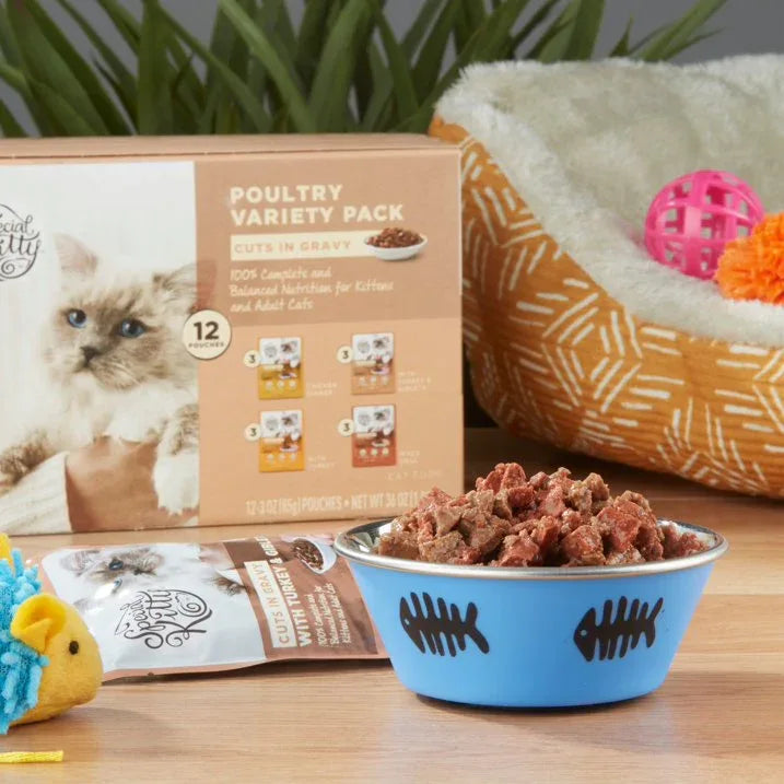 Wholesale Price with free shipping across the USA for Special Kitty Chicken Dinner and Turkey and Giblets and Mixed Grill Cuts in Gravy Wet Cat Food Poultry Variety Pack, 12 Count - Manji Distributors