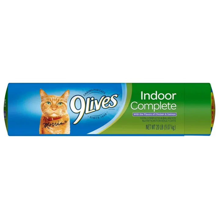 Wholesale Price with free shipping across the USA for 9Lives Indoor Complete Chicken & Salmon Flavor Dry Cat Food, 20 lb. Bag - Manji Distributors