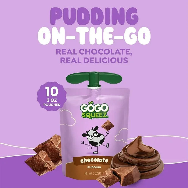 Wholesale Price with free shipping across the USA for GoGo squeeZ Puddingz On-the-Go Chocolate Pudding Snack Pouches, 3 oz (10 Pack) - Manji Distributors