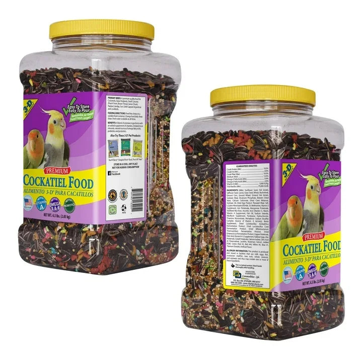 Wholesale Price with free shipping across the USA for 3-D Pet Products Premium Cockatiel Bird Food Seeds, with Probiotics, 4.5 lb. Stay Fresh Jar - Manji Distributors