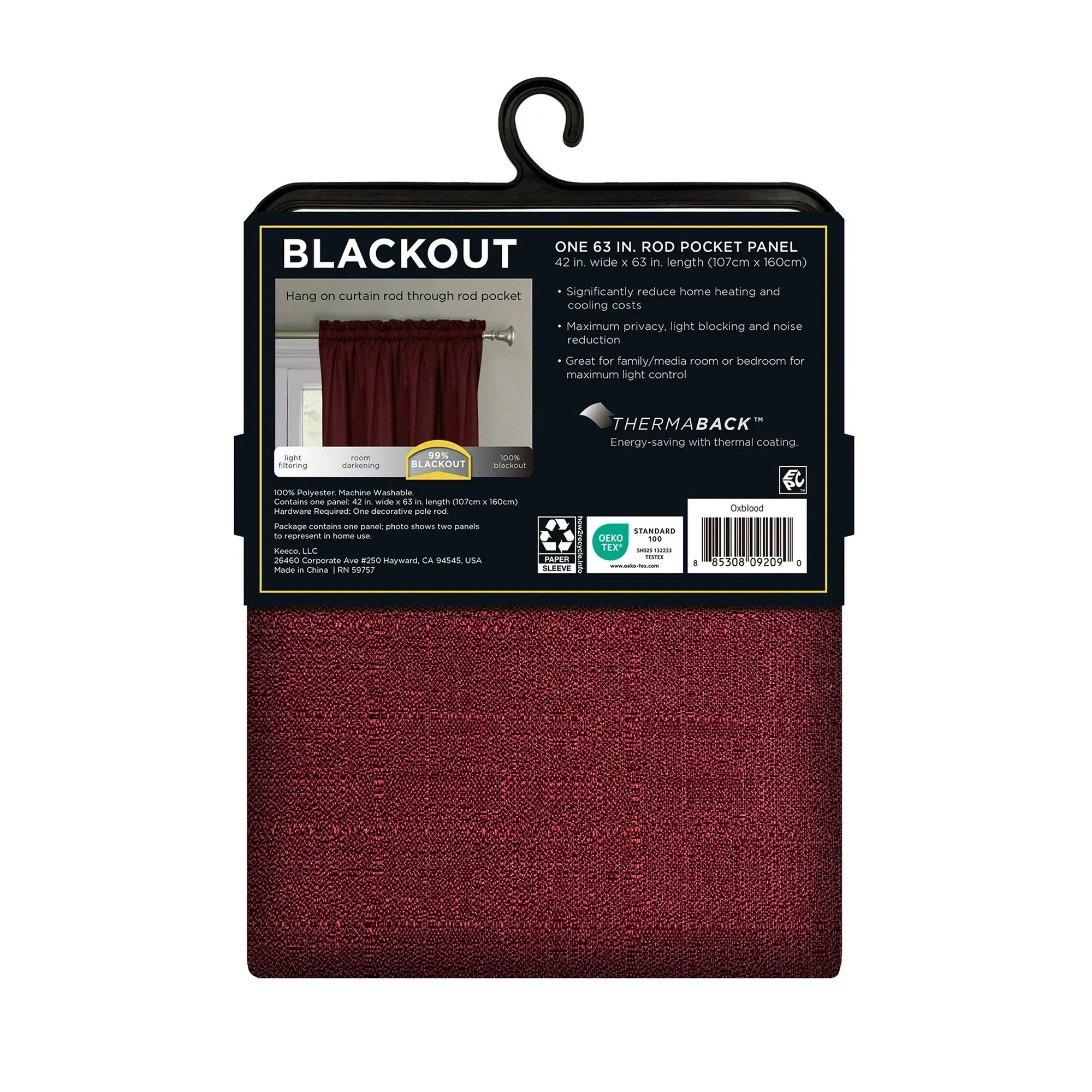 Wholesale Price with free shipping across the USA for Eclipse Samara Solid Color Blackout Rod Pocket Single Curtain Panel, Oxblood, 42