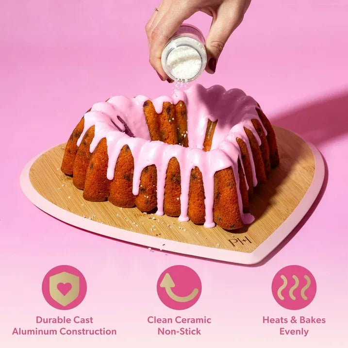 Wholesale Price with free shipping across the USA for Paris Hilton Premium Nonstick Heart Shaped Fluted Pan, Dishwasher Safe, 9.5-inch, Pink - Manji Distributors