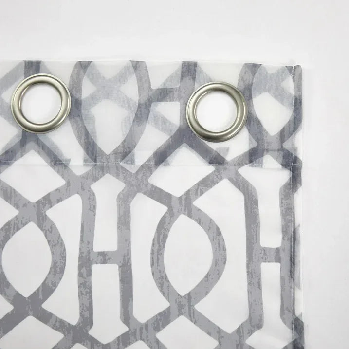 Wholesale Price with free shipping across the USA for (2 pack) Mainstays Kingswood Solid and Printed Sheer Grommet Curtain Panel Set, 4 Piece, Gray Flannel, 27.5