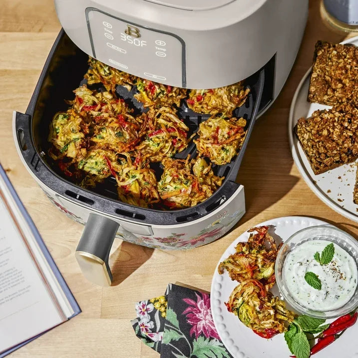 Wholesale Price with free shipping across the USA for Beautiful 6 Qt Air Fryer with TurboCrisp Technology, EverGood Ceramic Nonstick Coating, Wildflower Porcini Taupe by Drew Barrymore - Manji Distributors