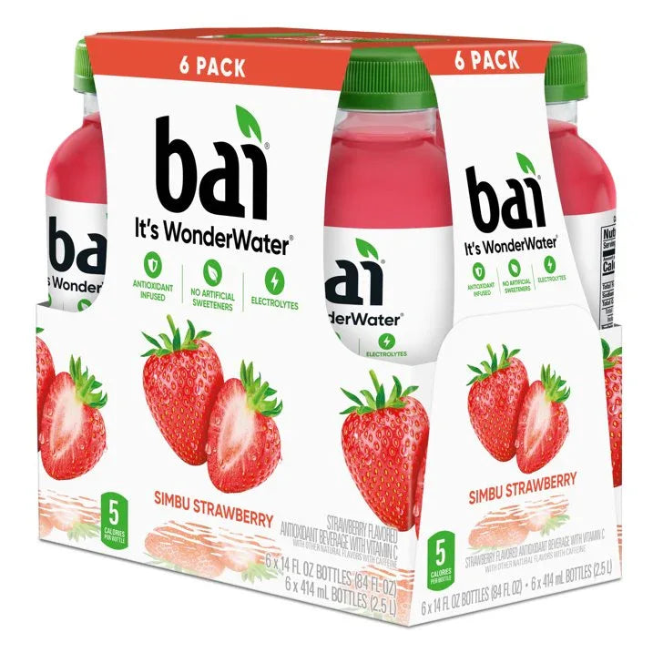 Wholesale Price with free shipping across the USA for Bai Simbu Strawberry Antioxidant Infused Water Beverage, 14 fl oz, 6 Pack Bottles - Manji Distributors