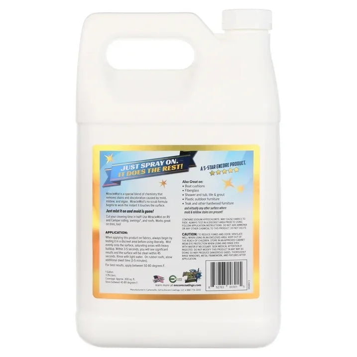 Wholesale Price with free shipping across the USA for MiracleMist Instant - Mold and Mildew Spray Remover for RV and Boat's Exterior and Interior, 1 Gallon - Manji Distributors
