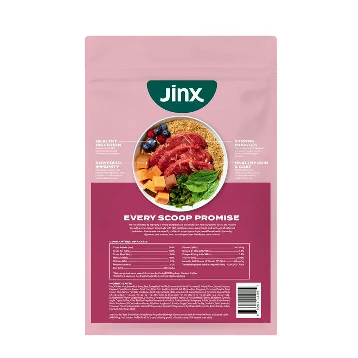 Wholesale Price with free shipping across the USA for Jinx Beef Brown Rice Sweet Potato 4lb Dry Dog Food Bag - Manji Distributors