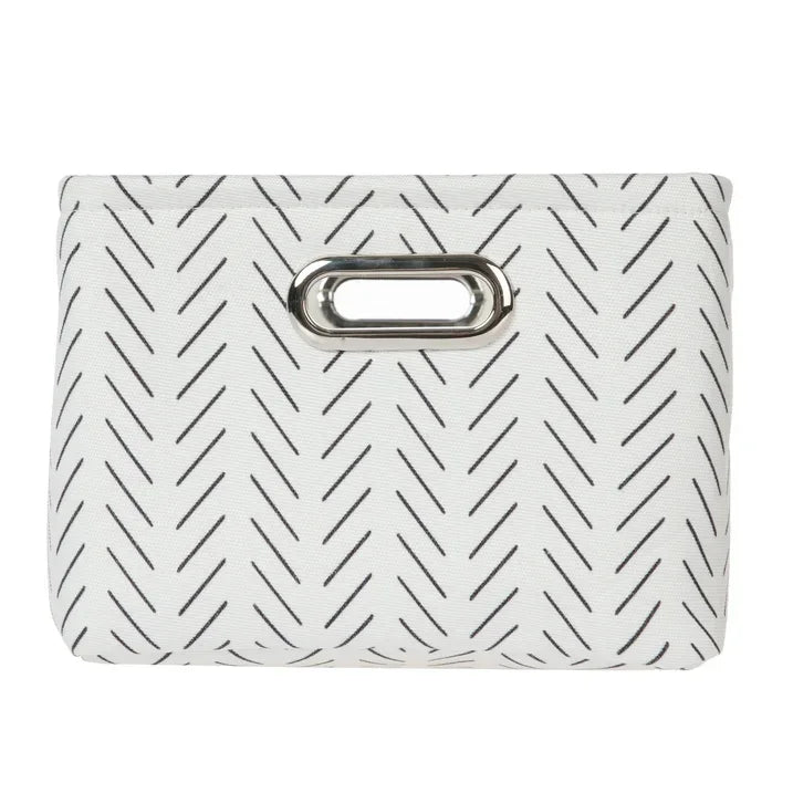 Wholesale Price with free shipping across the USA for Mainstays Black and White Lines Canvas Fabric Decorative Storage Basket with Handles, 15 in x 8 in x 11 in - Manji Distributors