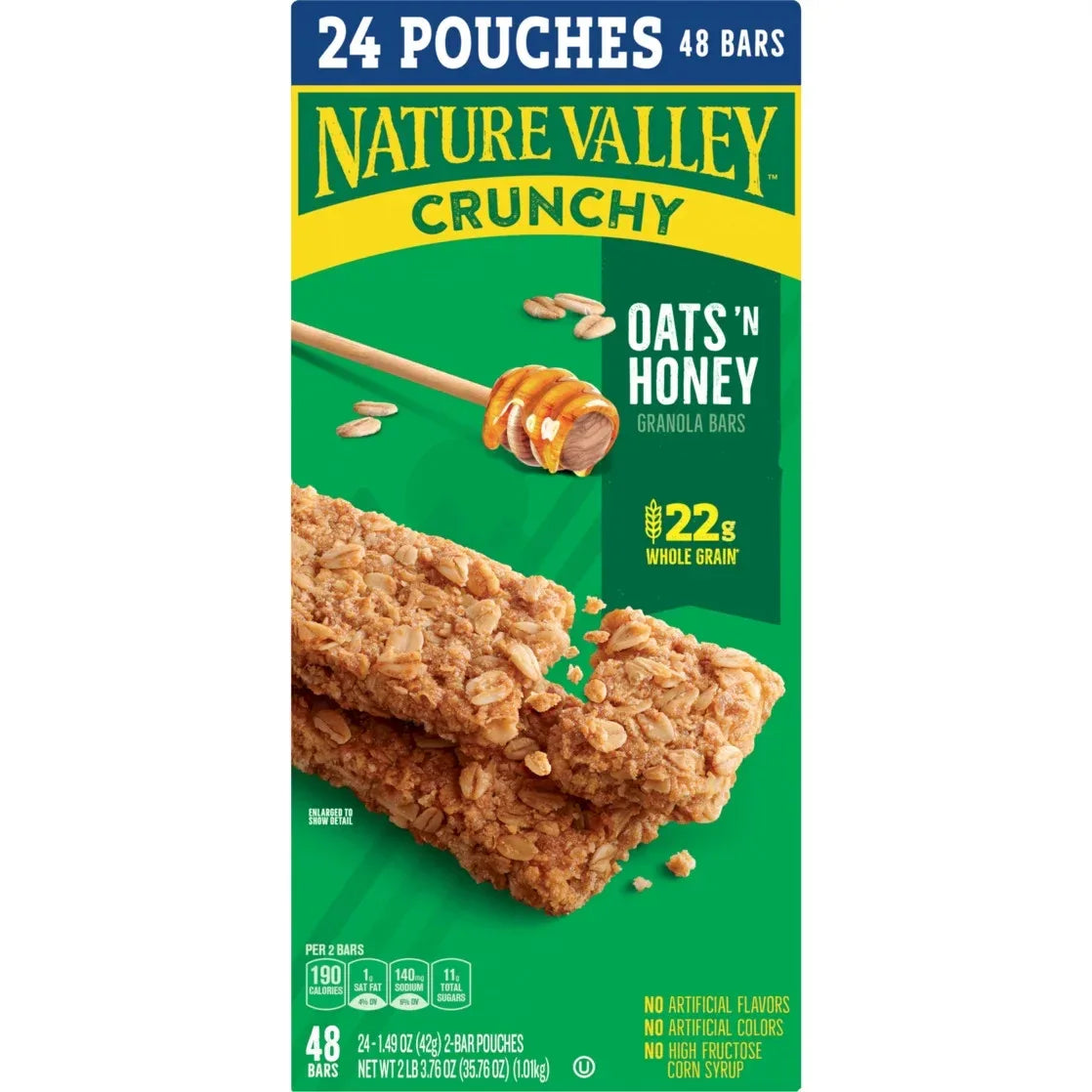 Wholesale Price with free shipping across the USA for Nature Valley Crunchy Granola Bars, Oats 'n Honey, 48 Count, 35.76 oz (24 Pouches) - Manji Distributors