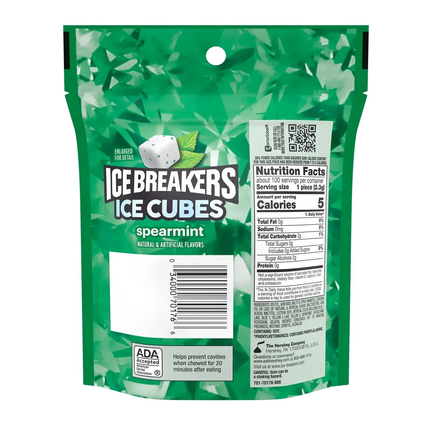 Wholesale Price with free shipping across the USA for Ice Breakers Ice Cubes Spearmint Sugar Free Chewing Gum, Pouch 8.11 oz, 100 Pieces - Manji Distributors