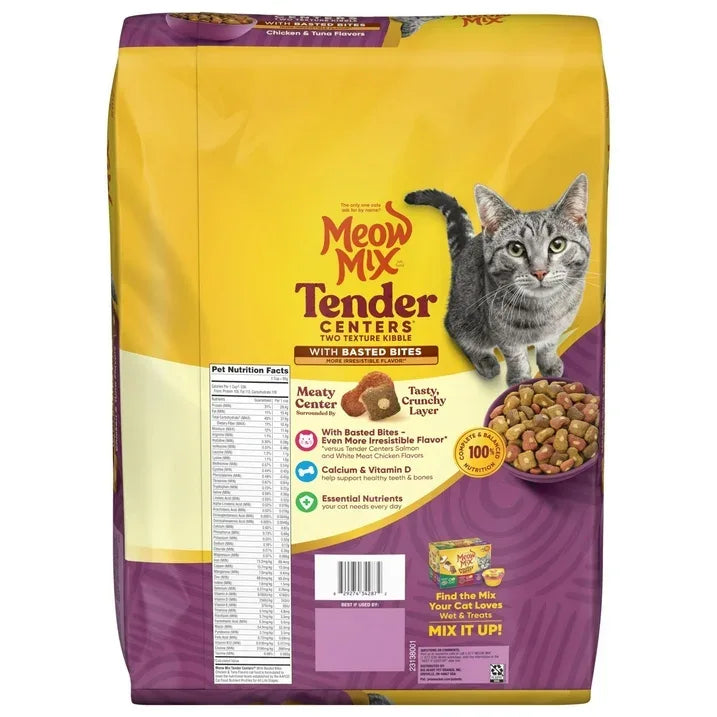 Wholesale Price with free shipping across the USA for (4 pack) Meow Mix Tender Centers Dry Cat Food with Basted Bites, Chicken & Tuna Flavors, 14.2 lb Bag - Manji Distributors