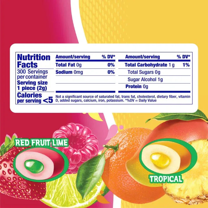 Wholesale Price with free shipping across the USA for Mentos Gum Sugar-Free Tropical Red Fruit Lime Chewing Gum, 50 Regular Size Pieces, Bottle - Manji Distributors