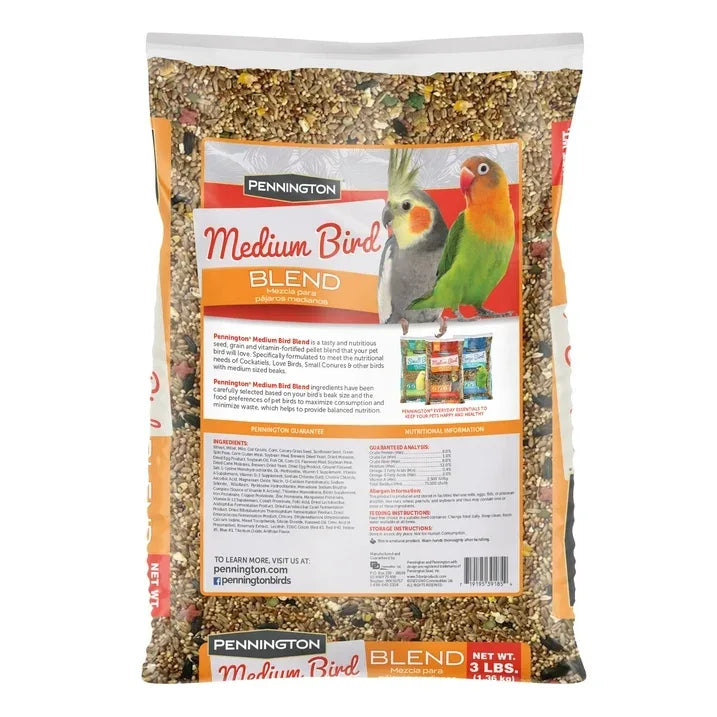 Wholesale Price with free shipping across the USA for (3 pack) Pennington Medium Bird Blend Bird Food for Cockatiels, Love Birds; 3 lb Bag - Manji Distributors