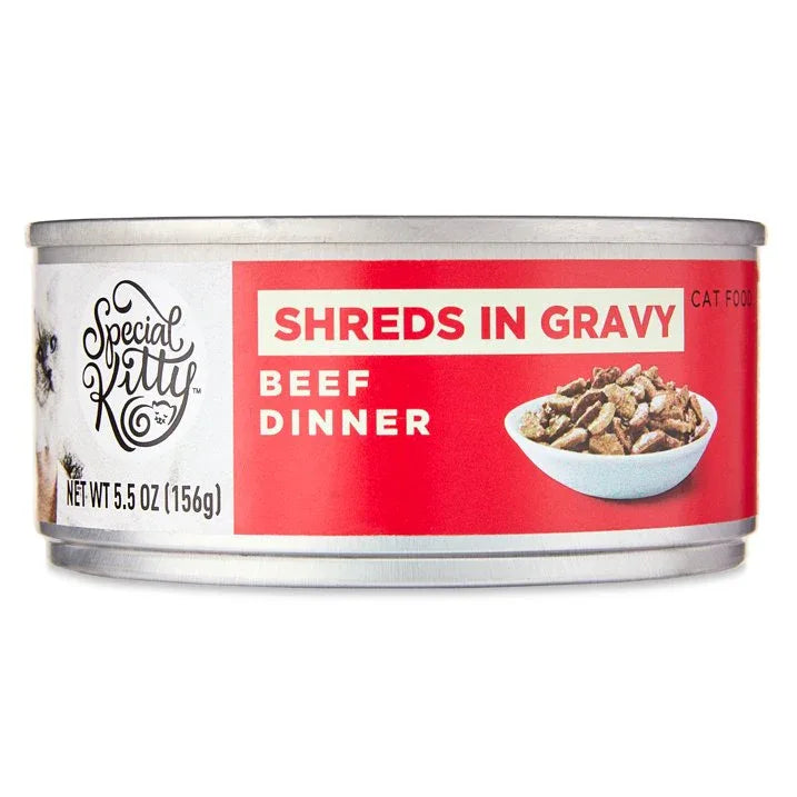 Wholesale Price with free shipping across the USA for (6 pack) Special Kitty Beef Dinner Shreds in Gravy Wet Cat Food, 5.5 oz Can - Manji Distributors
