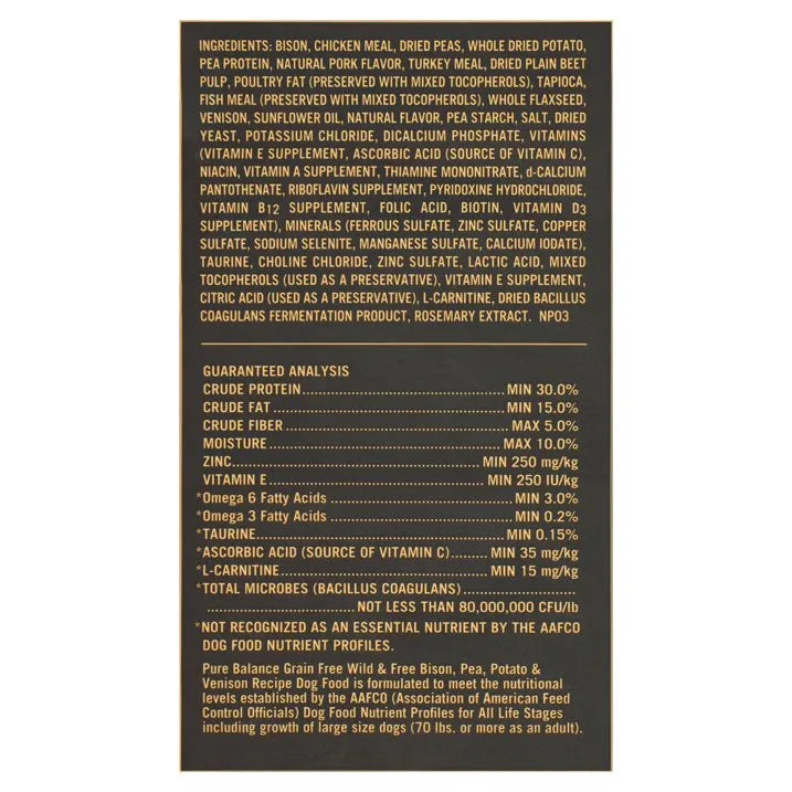Wholesale Price with free shipping across the USA for Pure Balance Wild & Free Bison, Pea, Potato & Venison Recipe Dry Dog Food, Grain Free, 24 lbs - Manji Distributors