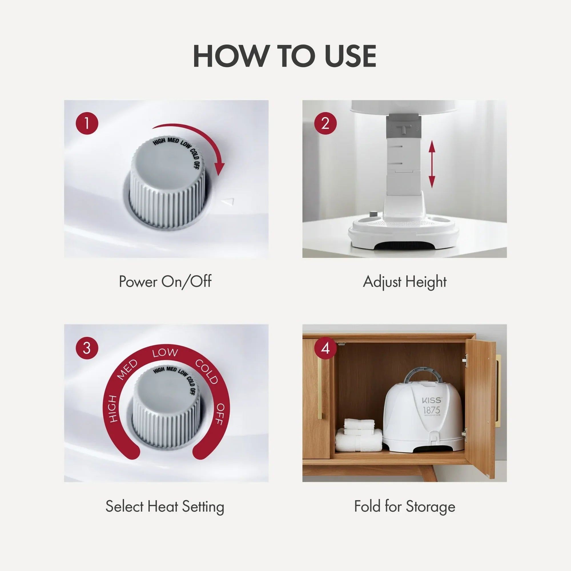 Wholesale Price with free shipping across the USA for KISS 1875W Salon Bonnet Portable Hair Dryer with Adjustable Height & 4 Heat Settings - Manji Distributors