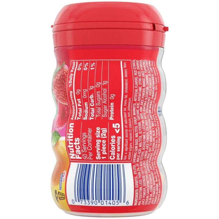 Wholesale Price with free shipping across the USA for Mentos Gum Sugar-Free Tropical Red Fruit Lime Chewing Gum, 50 Regular Size Pieces, Bottle - Manji Distributors