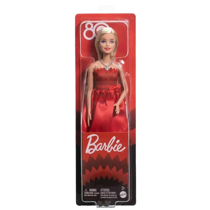 Wholesale Price with free shipping across the USA for Barbie Mattel 80th Anniversary Ruby-Red Celebration Fashion Doll Wearing Red Dress with Accessories - Manji Distributors