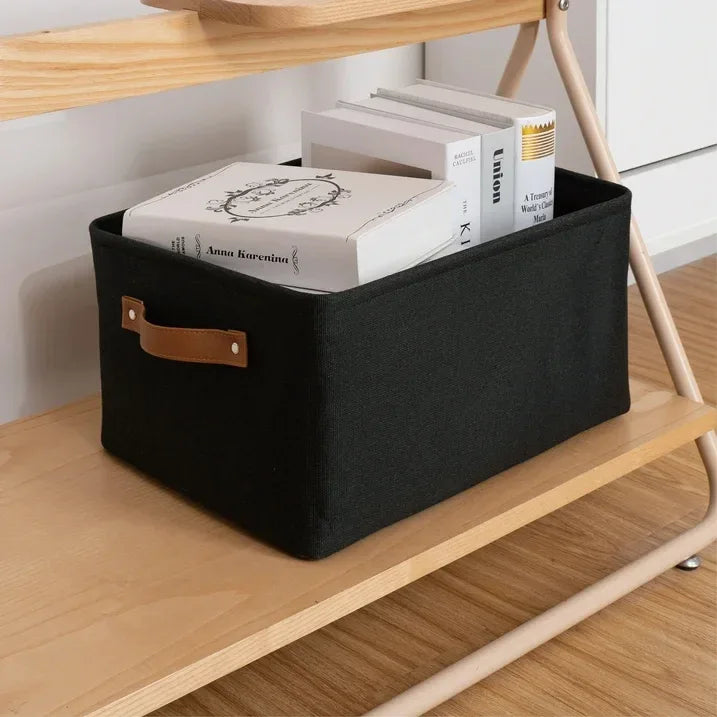 Wholesale Price with free shipping across the USA for Mainstays Black Canvas Fabric Decorative Storage Basket with Handles, 15 in x 8 in x 11 in - Manji Distributors