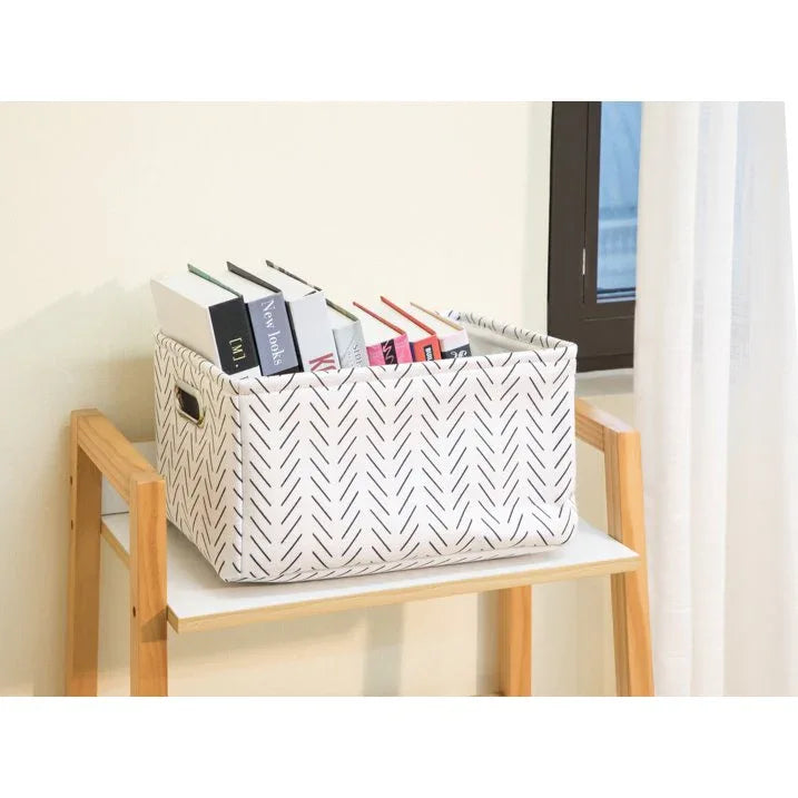 Wholesale Price with free shipping across the USA for Mainstays Black and White Lines Canvas Fabric Decorative Storage Basket with Handles, 15 in x 8 in x 11 in - Manji Distributors