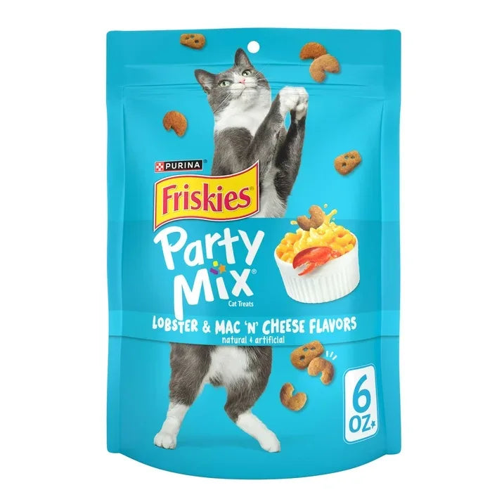 Wholesale Price with free shipping across the USA for (4 pack) Purina Friskies Party Mix Cat Treats, Lobster and Mac 'N' Cheese, 6 oz Bag - Manji Distributors